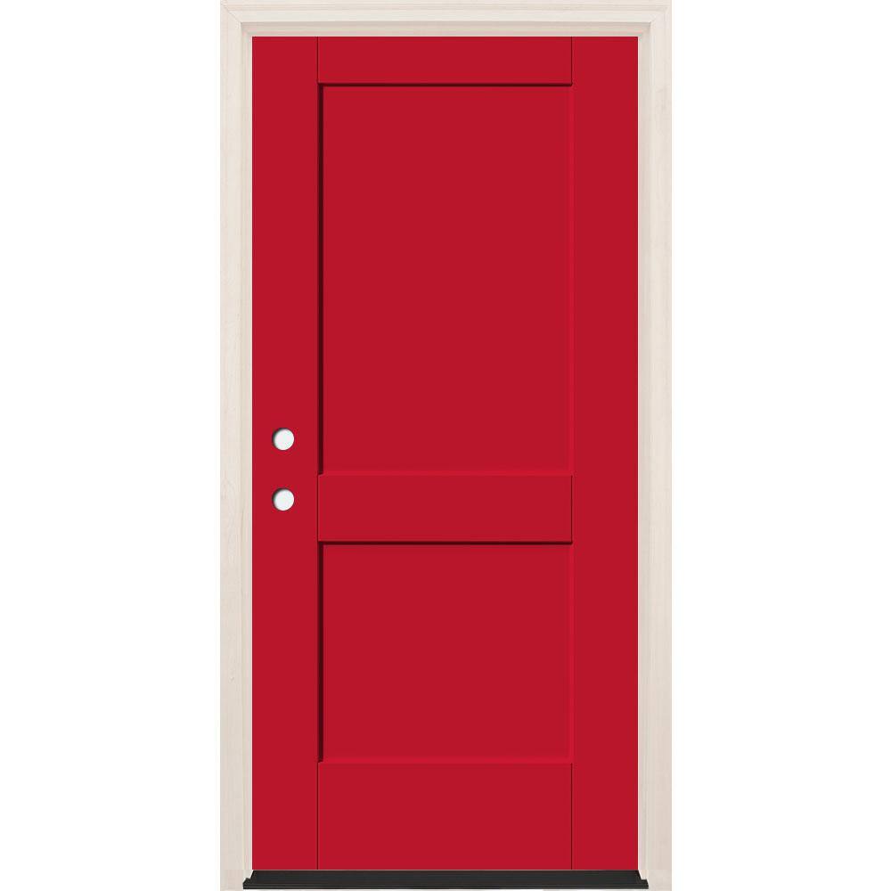 36 in. x 80 in. 2-Panel Right-Hand Ruby Red Fiberglass Prehung Front Door w/6-9/16 in. Frame and Bronze Hinges