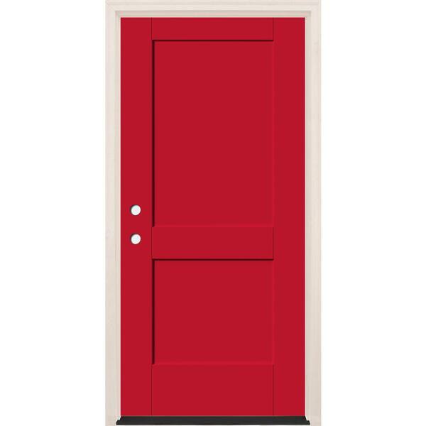 Builders Choice 36 in. x 80 in. 2-Panel Right-Hand Ruby Red Fiberglass Prehung Front Door w/6-9/16 in. Frame and Bronze Hinges