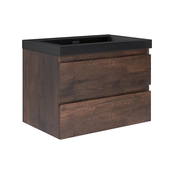 30 in. W x 19.5 in. D x 22.5 in. H Wall-Mounted Bath Vanity in Rose Wood with Black Engineered Quartz Composite Top
