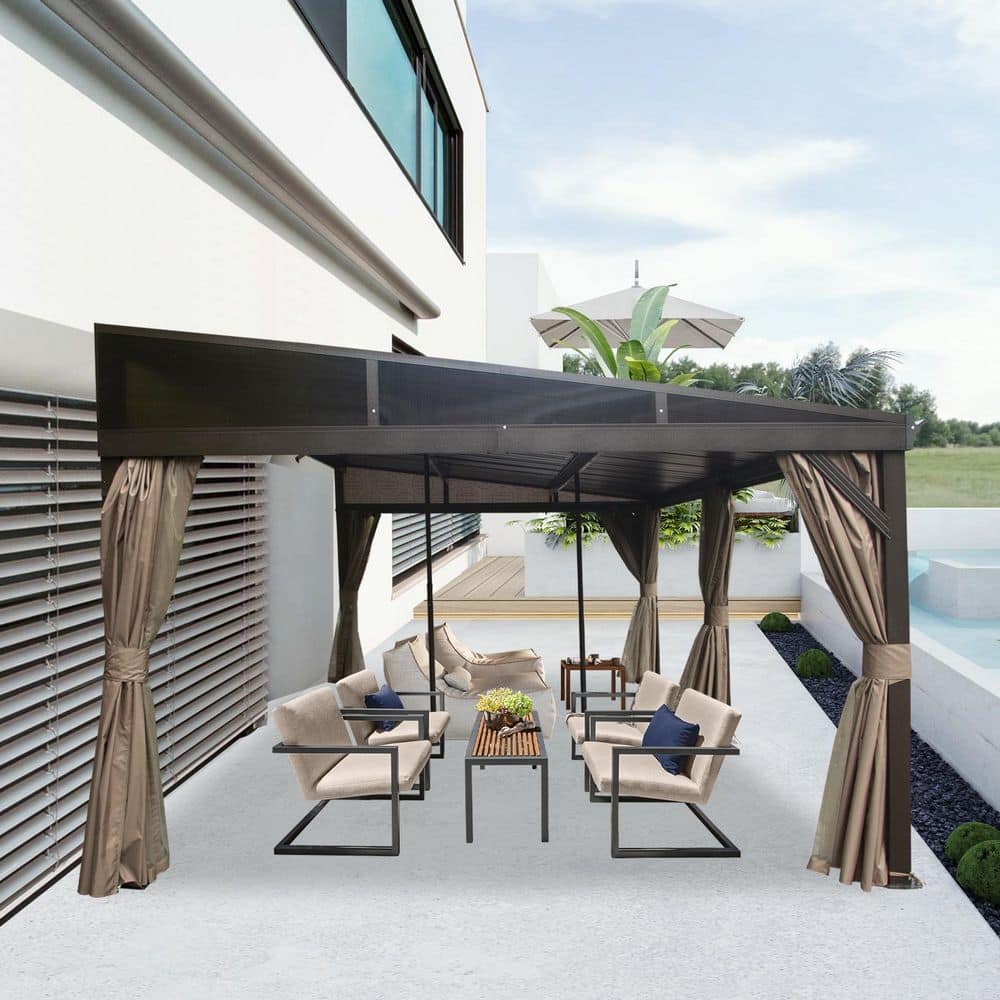 12 ft. x 20 ft. Outdoor Patio Aluminum Frame Galvanized Steel Roof Hardtop Lean To Gazebo with Curtains and Netting price history on PriceWatchPro