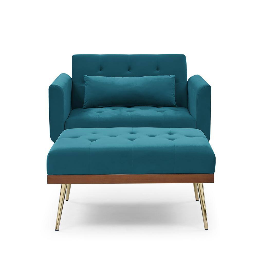 Teal Blue Velvet Recline Sofa Chair with Ottoman