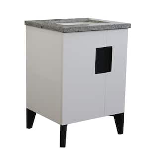 25 in. W x 22 in. D Single Bath Vanity in White with Granite Vanity Top in Gray with White Rectangle Basin