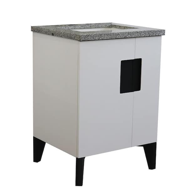 Bellaterra Home 25 in. W x 22 in. D Single Bath Vanity in White with Granite Vanity Top in Gray with White Rectangle Basin