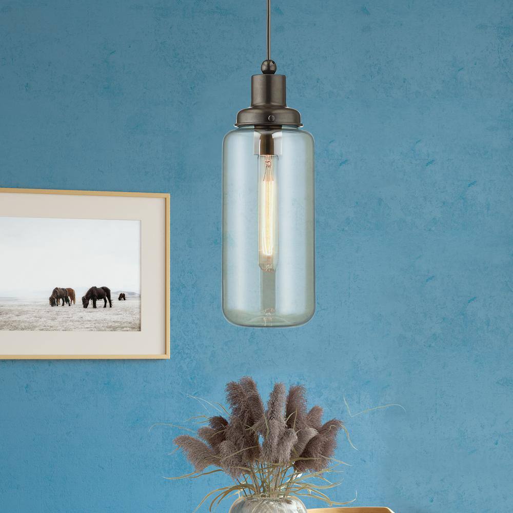 English Bronze Mini Jar Pendant with Champagne Glass Shade