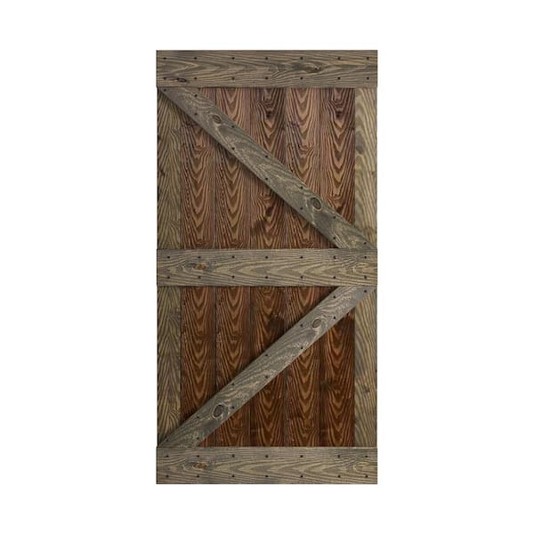 COAST SEQUOIA INC Coast Sequoia Embossing K Series 42 in. x 84 in. Dark Walnut/Aged Barrel DIY Knotty Wood Sliding Door Slab
