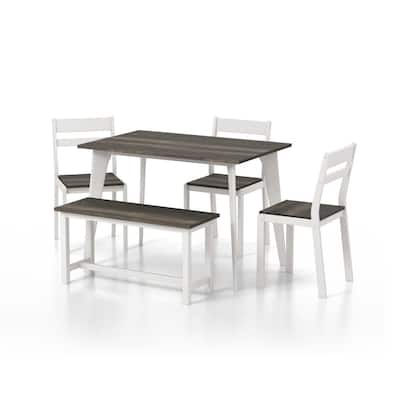Miley 5-Piece Gray and White Dining Set with Bench