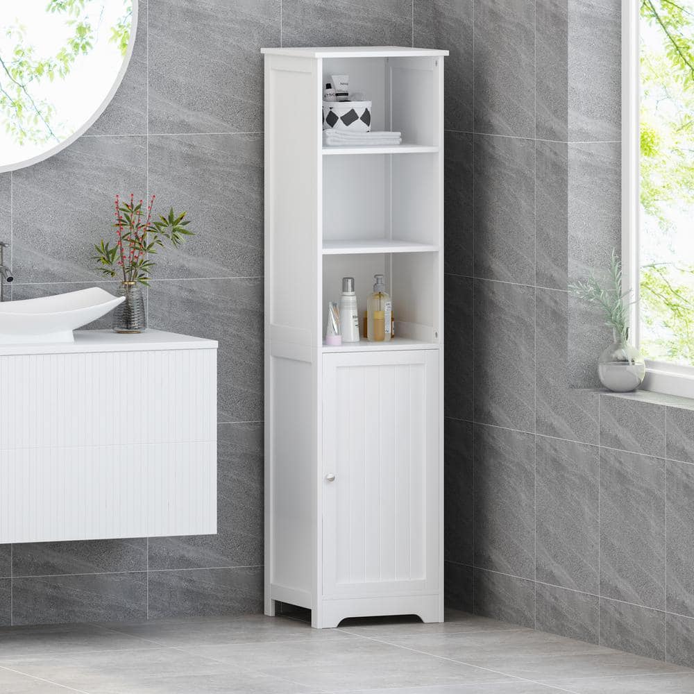 Matte White Modern Free Standing Linen Storage Cabinet