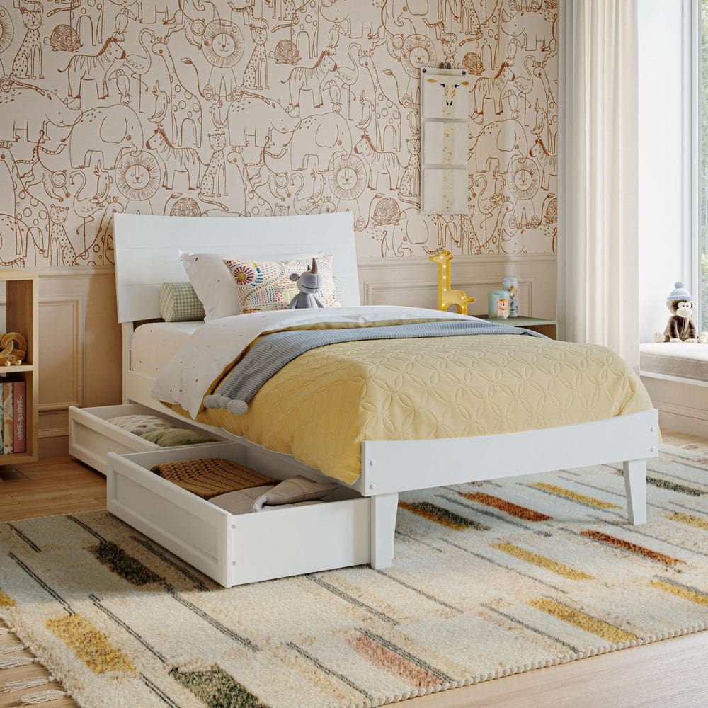 Phoenix White Wood Frame Twin Platform Bed with Storage Drawers price history on PriceWatchPro