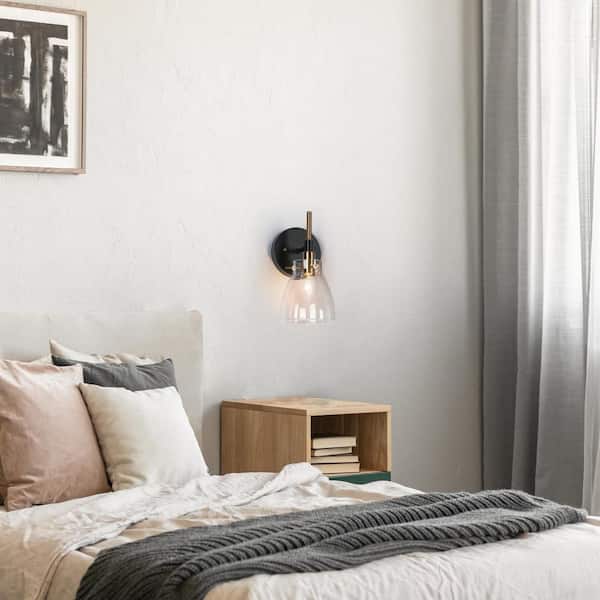 1-Light Black Modern Brass Wall Lighting Fixtures Wall Sconce with Cone Clear Glass Shade for Entryway, Hallway
