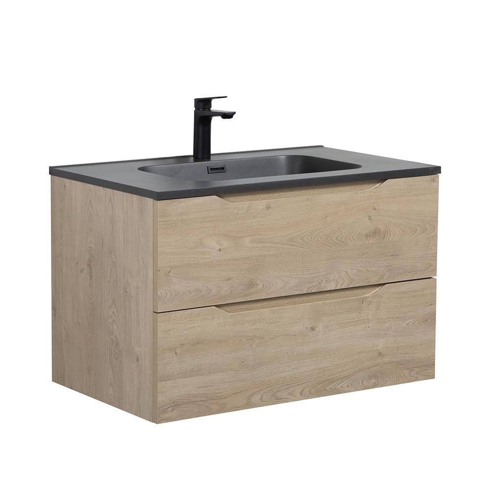 31.50 in. Single Sink Floating Evita Oak Bath Vanity with Black Quartz Sand Top price history on PriceWatchPro