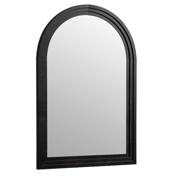 30 in. W x 39.8 in. H Arched Wooden Framed Black Wall Bathroom Vanity Mirror