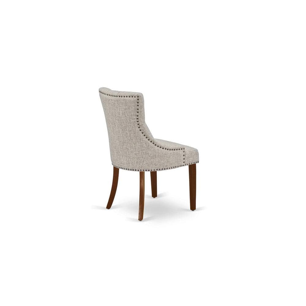 Beige Linen and Mahogany Wood Parsons Side Chair Set
