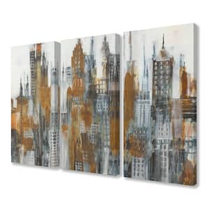 16 x 24 "Ochre Yellow Black and White Cityscape Painting Triptych" by Liz Jardine Canvas Wall Art