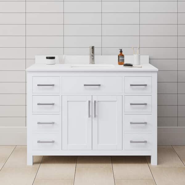 Wyndham Collection Beckett 48 in. W x 22 in. D x 35 in. H Single Sink Bathroom Vanity in White with White Cultured Marble Top