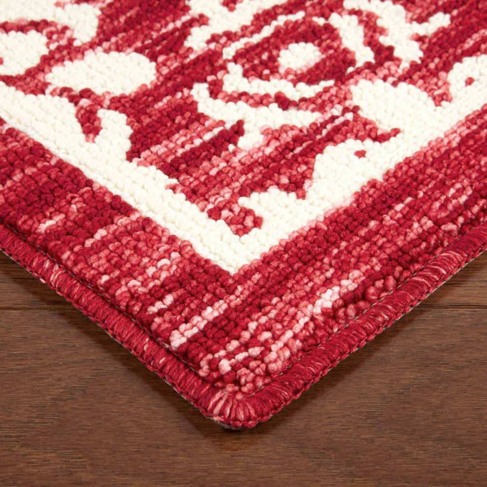 Red and White Tufted Medallion Washable Runner Rug 24" x 72"