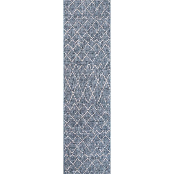 Madaba Moroccan Trellis Navy/Light Gray 2 ft. x 10 ft. Indoor/Outdoor Area Rug