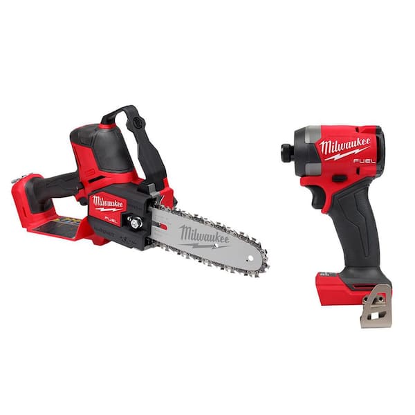 M18 FUEL 18V Lithium-Ion Brushless Battery 8 in. HATCHET Mini Chainsaw w/ M18 FUEL 1/4" Impact Driver (Tool-Only)