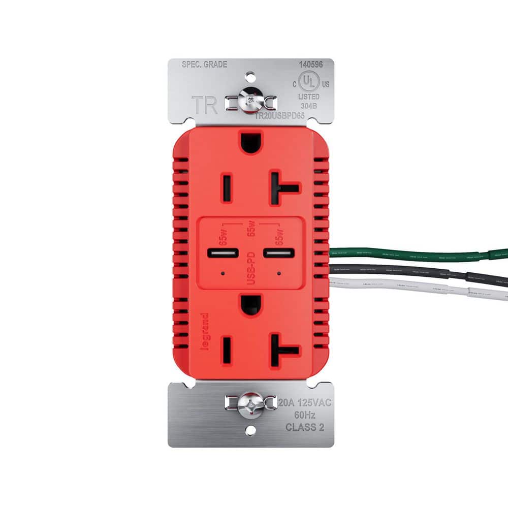 20A Tamper Resistant 65W Commercial Grade Power Delivery USB Type C Duplex Outlet Red price history on PriceWatchPro
