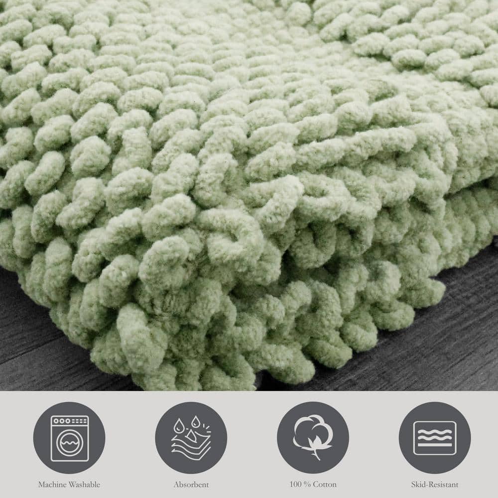 Sage Green Cotton Chenille Non-Slip Bath Mat 17" x 24"