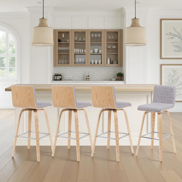 Vienna 39.5 in. H Gray / Oak Square Back Wood Bar Stool with Polyester Fabric Seat Set of 4