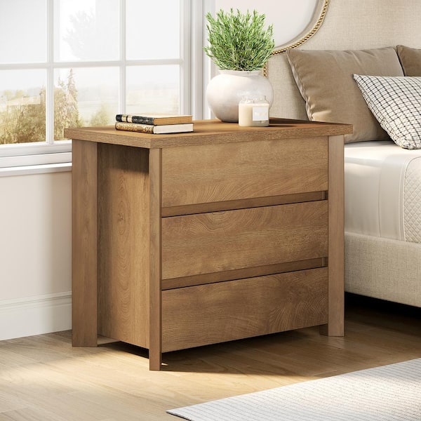 BYBLIGHT Fenley Simple Wood Grain 3-Drawer 31.5 in. Nightstands Bedside Table, Night Stand with Storage for Bedroom