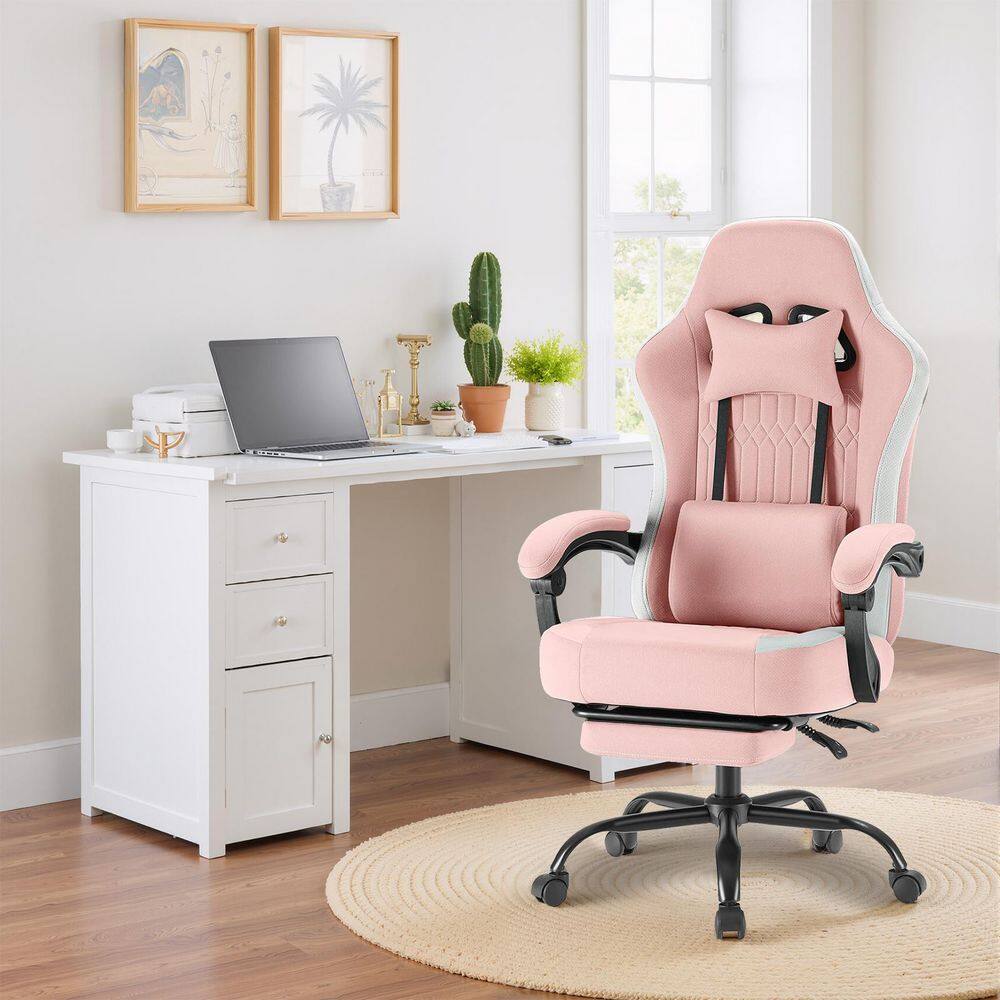 Ergonomic High-Back Fabric Reclining Computer Gaming Chair and Footrest in Pink with Linkage Armrests price history on PriceWatchPro