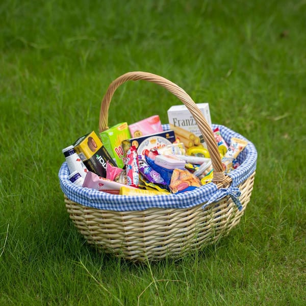 WICKERWISE Picnic Basket with Handle and Washable Plaid Liner