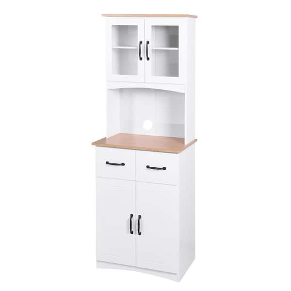 15.57 in.W x 23.62 in.D x 66.9 in.H in White Wooden Pantry Storage Microwave Kitchen Cabinet with 2-Storage Drawer