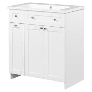 18 in. W x 30 in. D x 34.5 in. H Freestanding Bath Vanity in White with Single White Resin Top