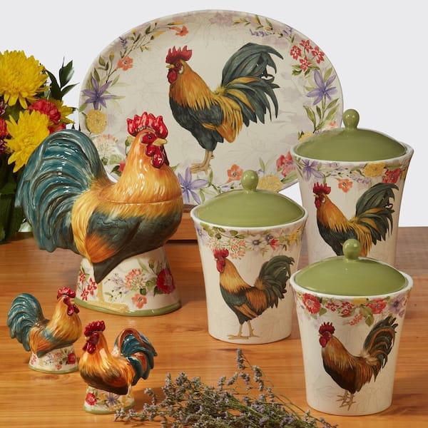 Indigo Rooster Ceramic Kitchen Canister Set