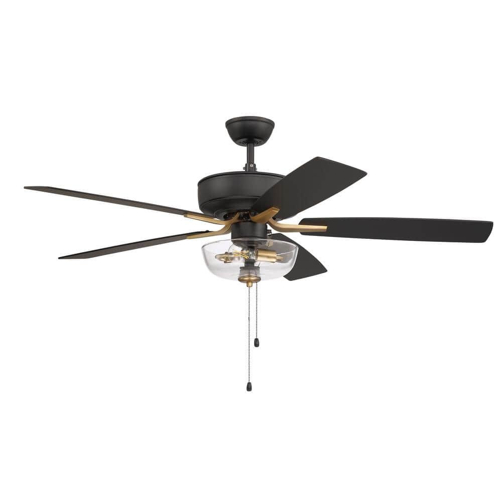 Pro Plus 101 52 in. Indoor Flat Black/Satin Brass Finish Dual Mount Ceiling Fan w/Clear Glass Bowl Light Kit Included -  CRAFTMADE, P101FBSB5-52BWNFB