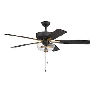 Pro Plus 101 52 in. Indoor Flat Black/Satin Brass Finish Dual Mount Ceiling Fan w/Clear Glass Bowl Light Kit Included