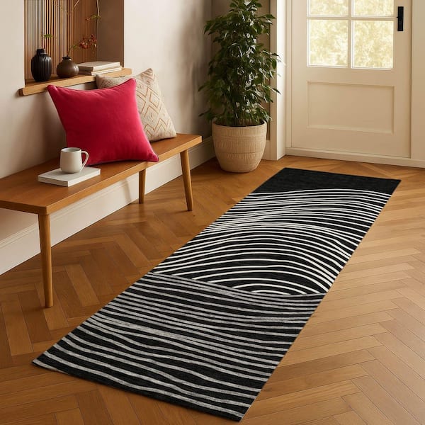Chantille Machine Washable Indoor/Outdoor Abstract ACN2350 Black 2 ft. 3 in. x 7 ft. 6 in. Runner Rug
