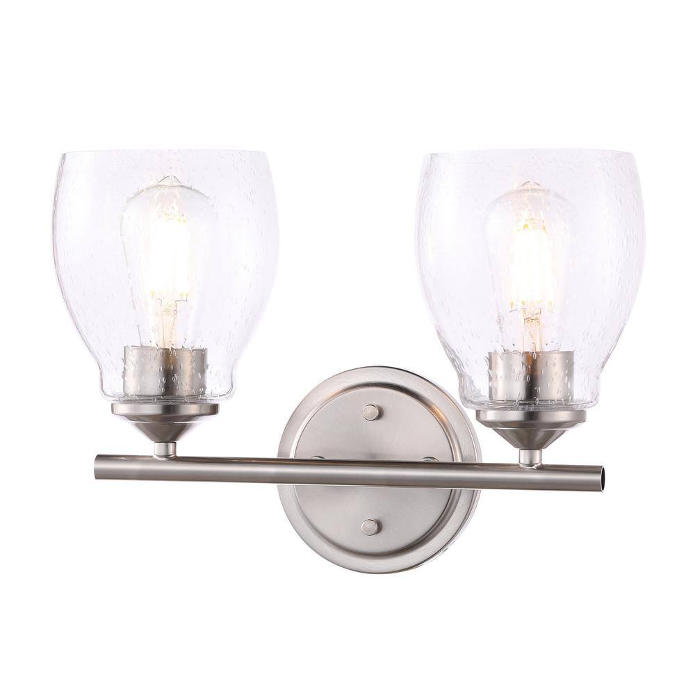 Winsley Brushed Nickel 2-Light Wall Sconce with Clear Seeded Glass