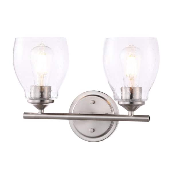 Minka Lavery Winsley 14 in. 2-Light Brushed Nickel Vanity Light with Clear Seeded Glass Shades