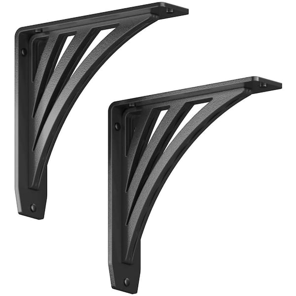 Pair Of 8-Inch Iron Shelf Brackets – Flat Angle, Curved Black, Industrial Style – Heavy Duty, Rust-Resistant, Frosted Finish – For Floating Shelves, Bookshelves, Kitchen Storage & More