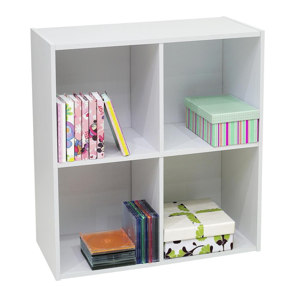 Bright White Wooden 4-Cube Stackable Bookcase for Kids