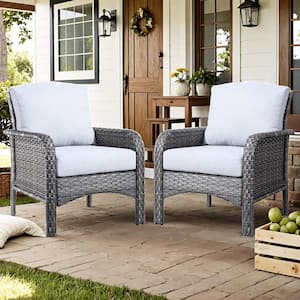 Aster Gray Wicker Outdoor Patio Stationary Lounge Chair with Light Gray Cushions