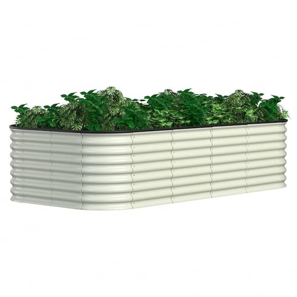 8 ft. x 4 ft. x 2 ft. Galvanized Steel Raised Garden Bed Planter Box Outdoor, Pearl White