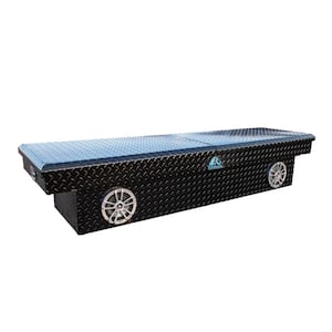 72 in. Black Aluminum Full Size Crossover Truck Tool Box with 2 Speakers, Blue Lighting and Cooler