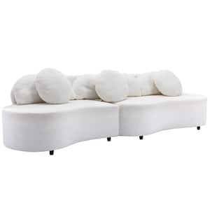 104 in. W Armless Velvet Rectangle Sofa Couch with 6-Pillows in Beige