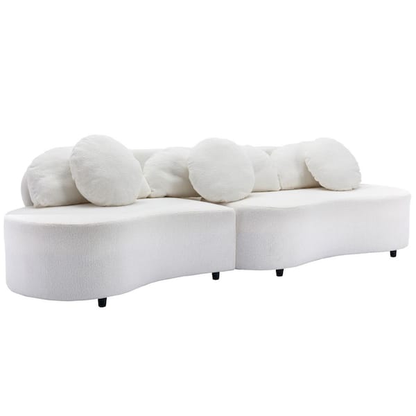 Nestfair 104 in. W Armless Velvet Rectangle Sofa Couch with 6-Pillows ...