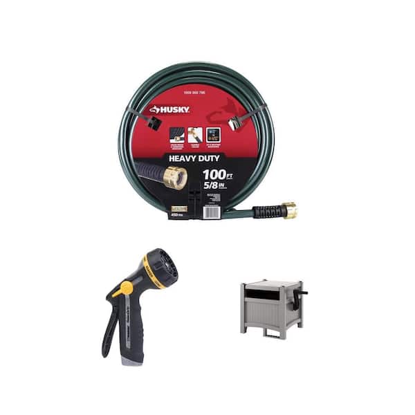 Rear-Trigger 8-Pattern Nozzle, 100 ft. Hose Hideaway and 5/8 in. x 100 ft. Heavy-Duty Hose Combo