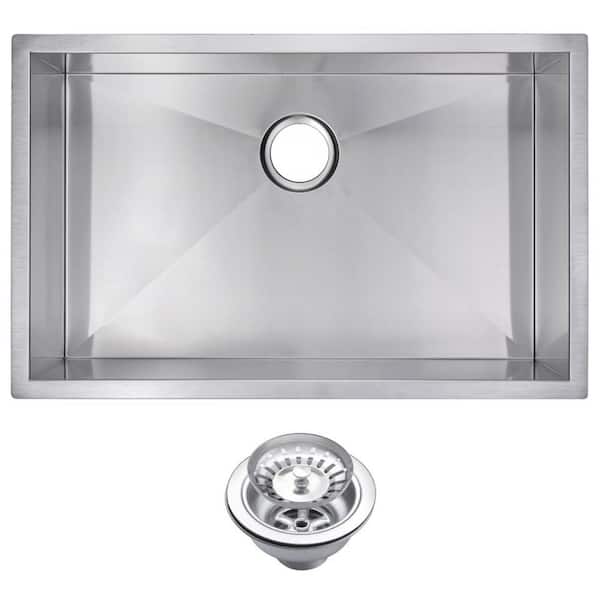 Water Creation Undermount Stainless Steel 30 in. Single Bowl Kitchen Sink with Strainer in Satin