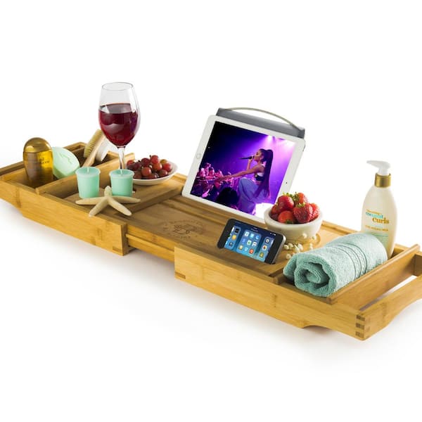 Cell Phone Crafted Wood Bathtub Shelf Accessory Holder for Your Wine Glass 
