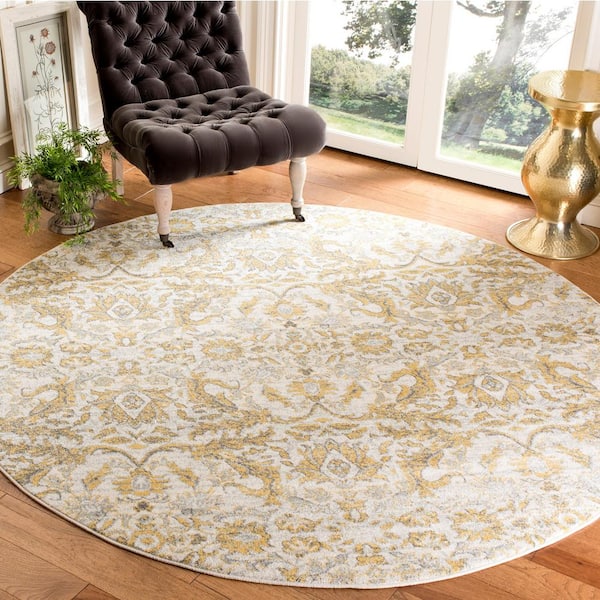 Evoke Ivory/Gold 7 ft. x 7 ft. Round Floral Area Rug