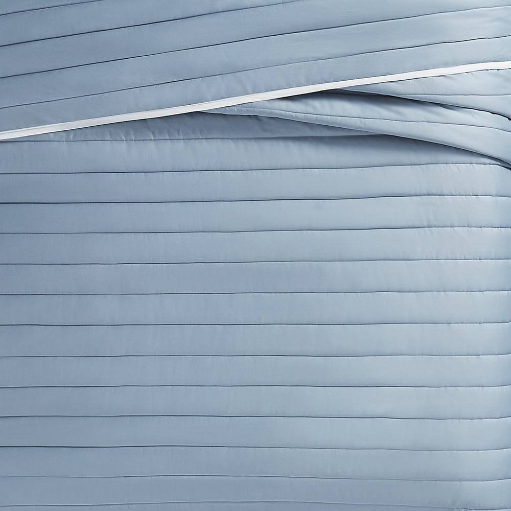 Blue Cotton Sateen Twin XL Quilt Set with Shams