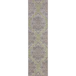 Lara Green 2 ft. x 7 ft. Geometric Indoor/Outdoor Runner Rug