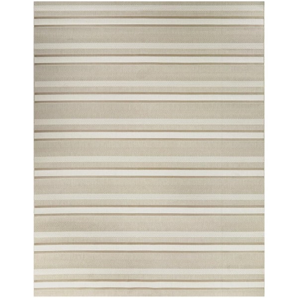 Beige 8 ft. x 10 ft. Striped Indoor/Outdoor Patio Area Rug