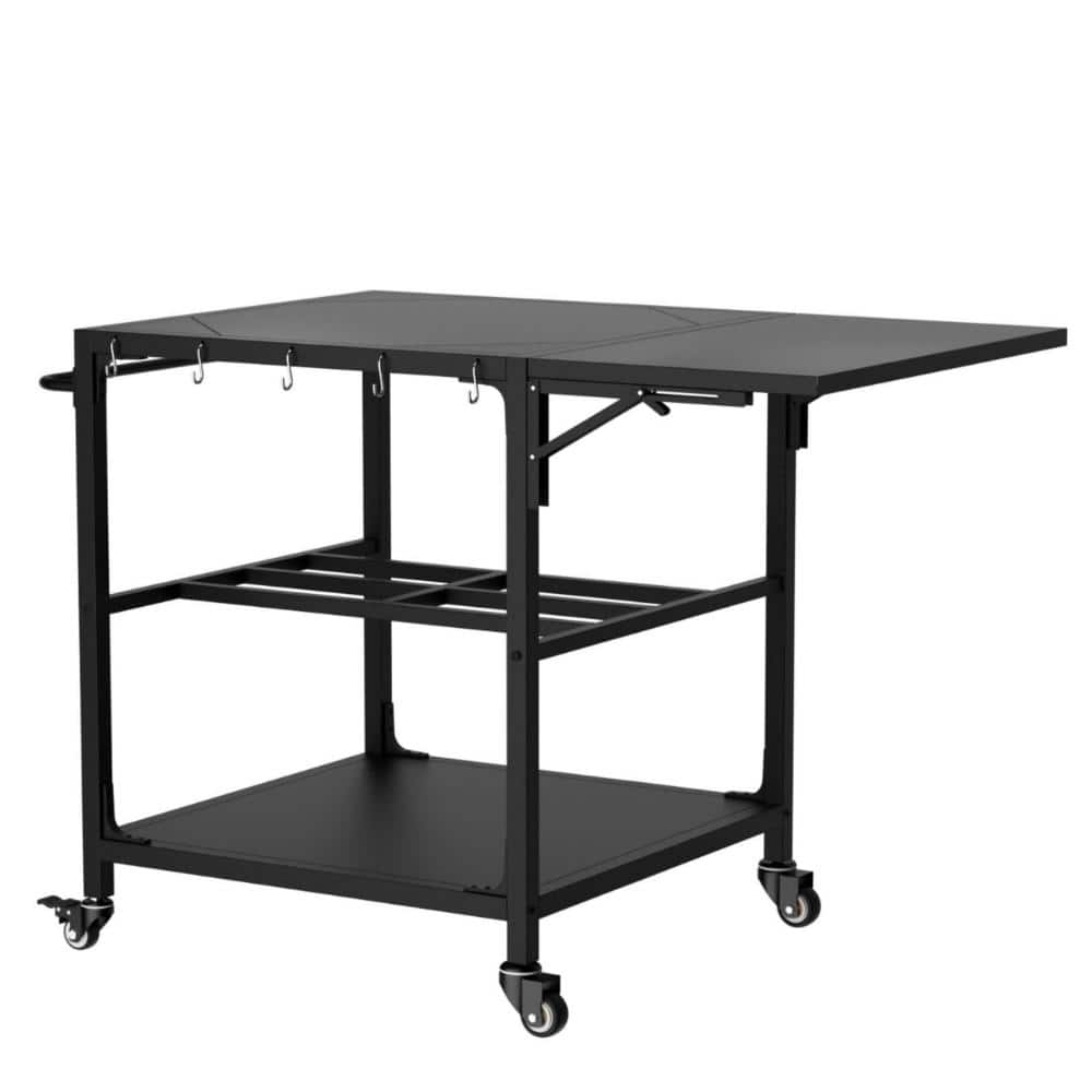 Outdoor Metal Grill Table for Big Egg Style BBQ in Black with Storage Shelf and Removable Central Cover price history on PriceWatchPro